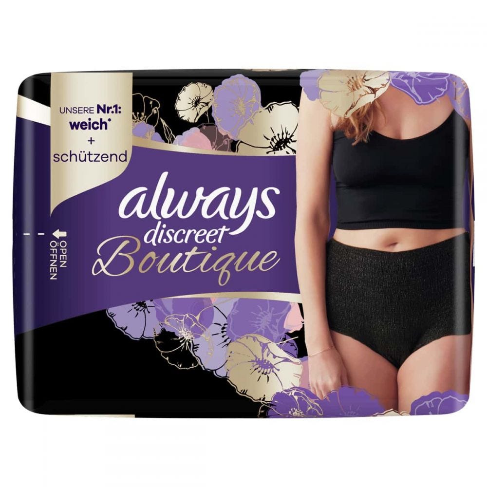 Always Discreet Boutique Pants Plus Black Large 8 Pack