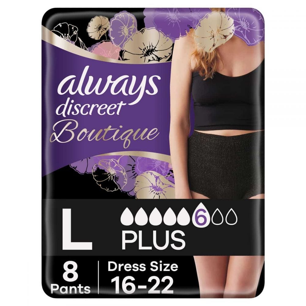 Always Discreet Boutique Pants Plus Black Large 8 Pack