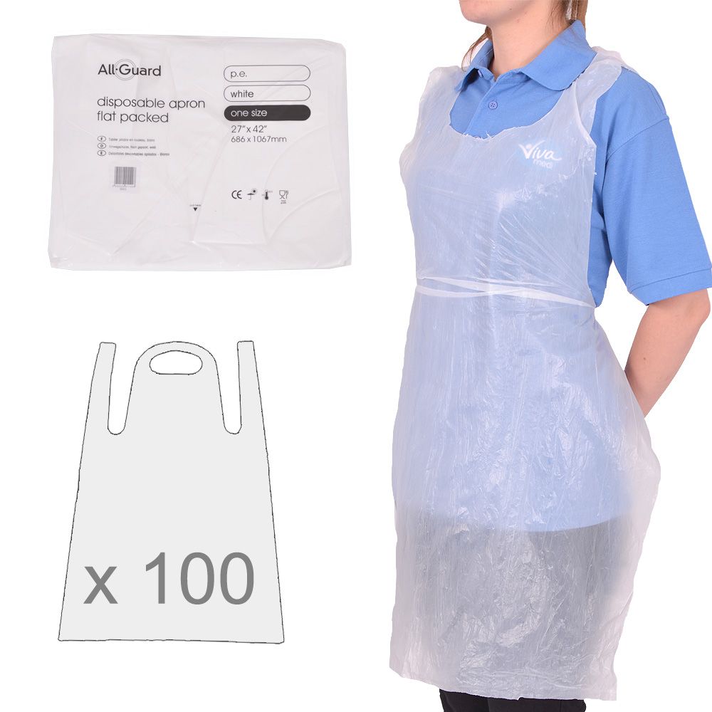 Disposable White/Blue/Red Polythene Aprons Next Working Day Delivery UK Manuf 