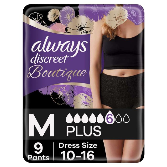 Always Discreet Boutique Black Underwear Medium - 9 Pack - Mobile