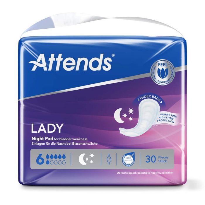 Attends Lady Night Pad 6 (1124ml) 30 Pack - Pack