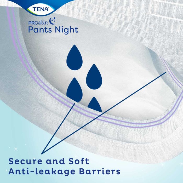 TENA Pants Night Super Medium (2100ml) 10 Pack - anti-leakage barriers
