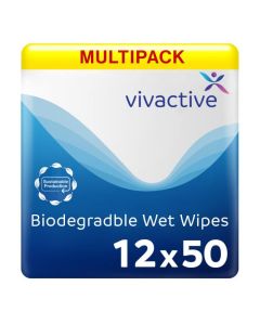 Multipack 12x Vivactive Biodegradable Wet Wipes 50 Pack