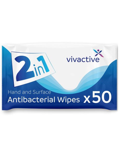 Vivactive Antibacterial Hand and Surface Wipes 50 Pack
